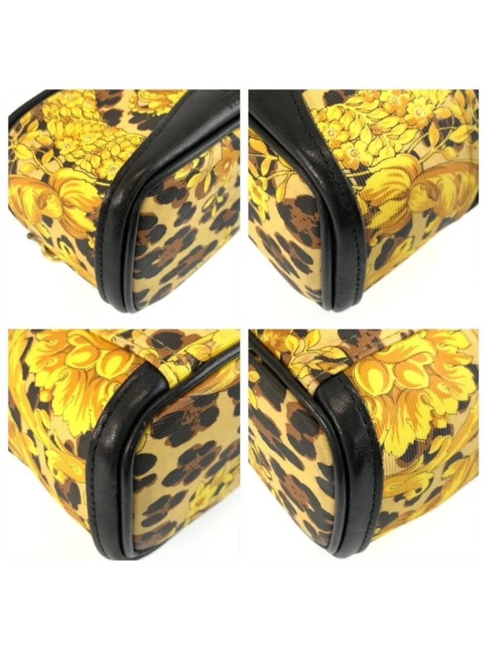 Versace Sunburst Leopard Print Yellow Black Gold Pouch Vanity
